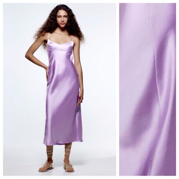 Zara Dresses & Skirts - NWT. Zara Lilac Satin Effect Midi Dress. Size L.